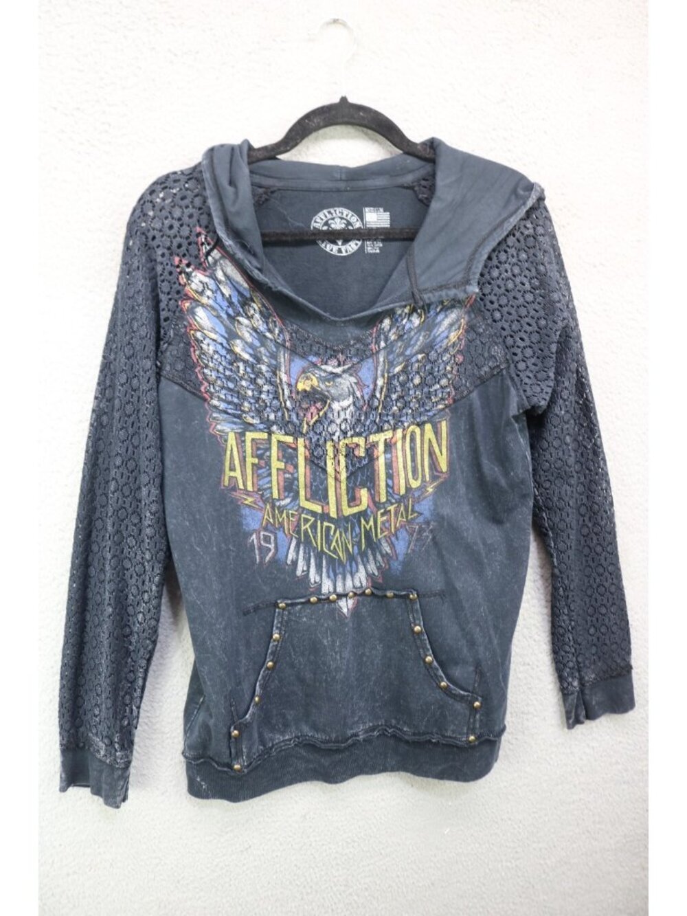 Affliction American Metal Hoodie-Studded-Pocket-Size Medium-Grunge